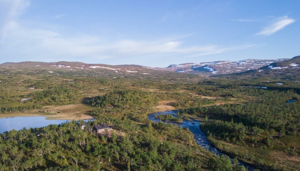 Fiskløyshytta sett fra luften. For en plass å bo.